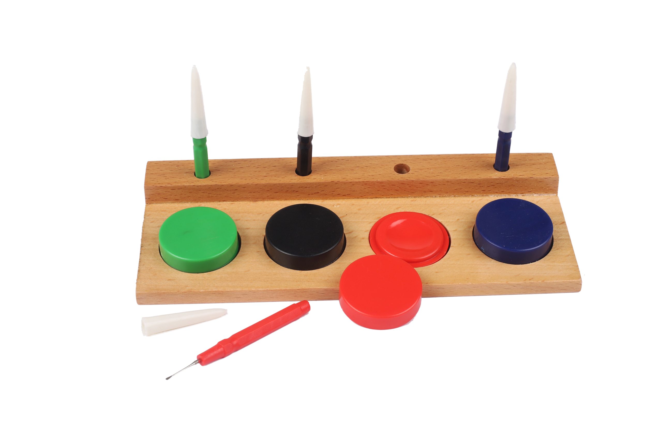 S-2400 Set of 4 Oil Pins & Cup Set on Wood Stand